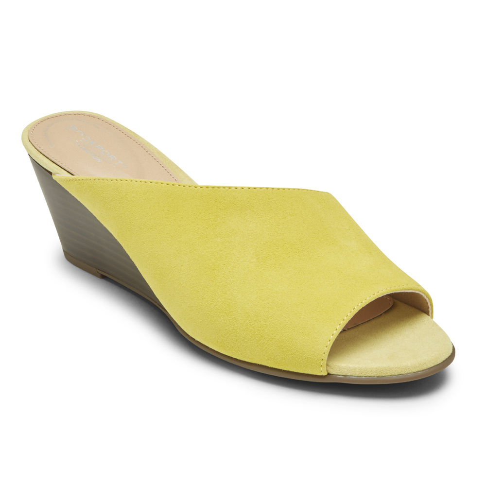 Rockport Singapore Womens Slides - Total Motion Taylor Asymmetrical Yellow - KS3649752